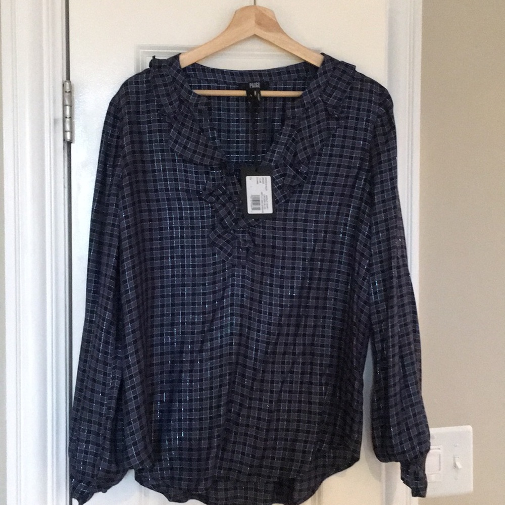 Paige Amalfi Crown Blue Metallic Mini Gingham.